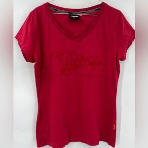 Victory Motorcycles Shirt Womens Large V Neck Spellout Name Red Biker Moto